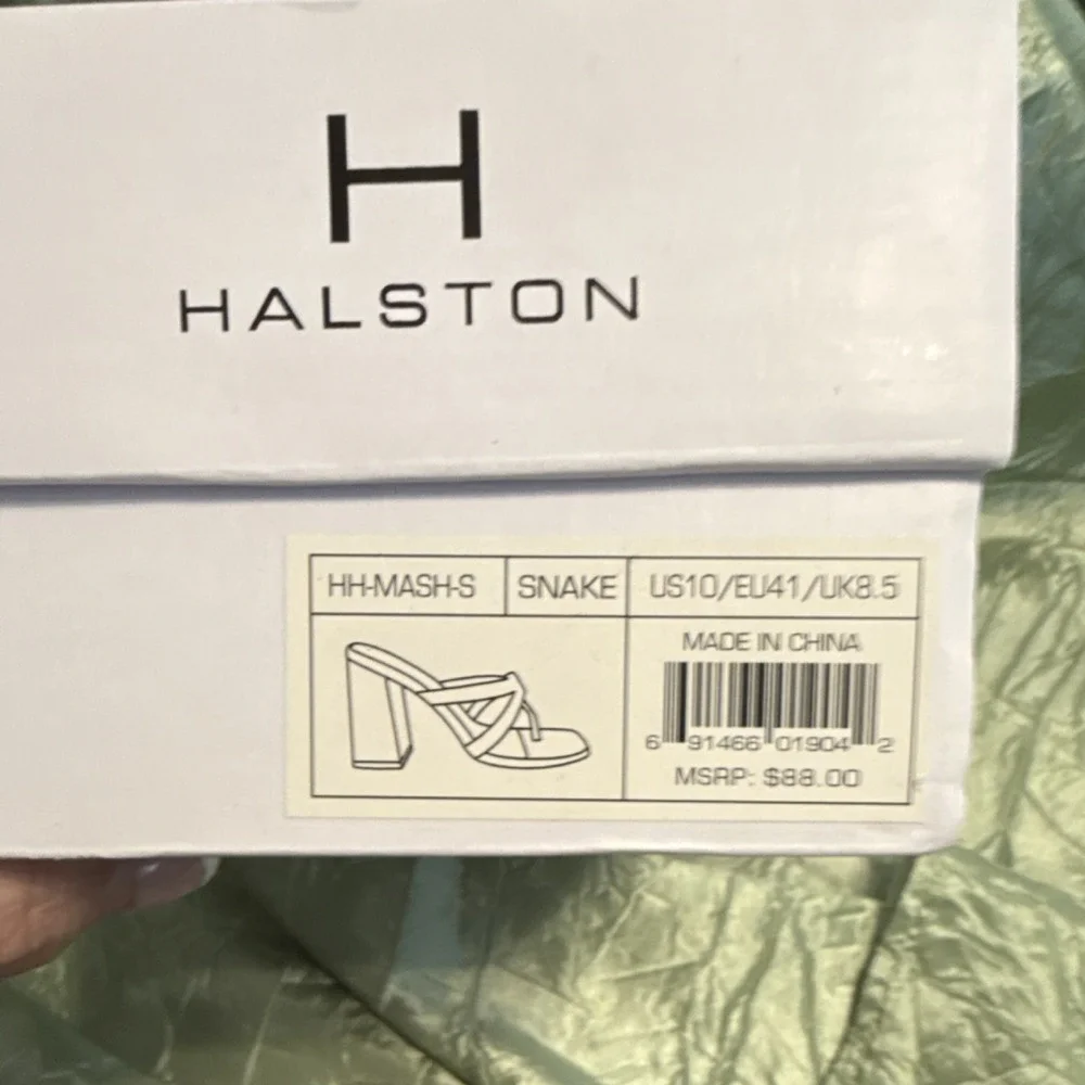 Halston Strappy Snake Print Block Heel Women's Sandals Black White US10